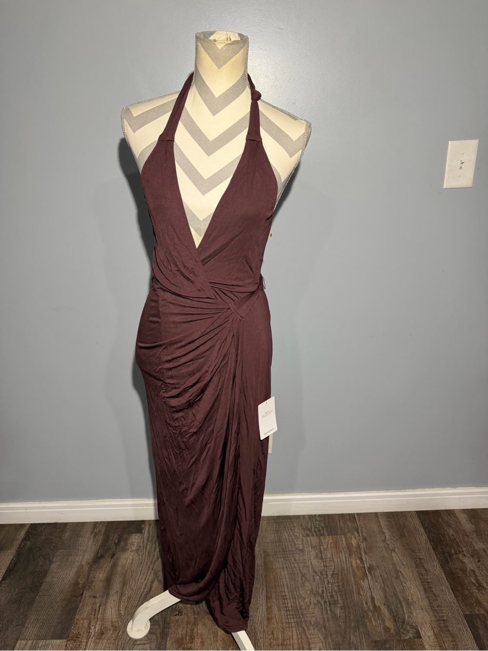 STAUD‎ Plum Halter Wrap-Style Maxi Dress